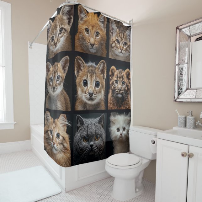 Feline Pets Cat Faces Shower Curtain (In Situ)