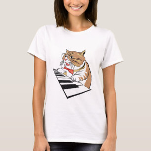 Feline Pianist Funny Cat Playing Keyboard T-Shirt