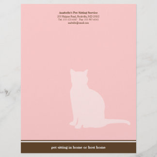 Feline pink brown posh pet sitting service custom personalized letterhead