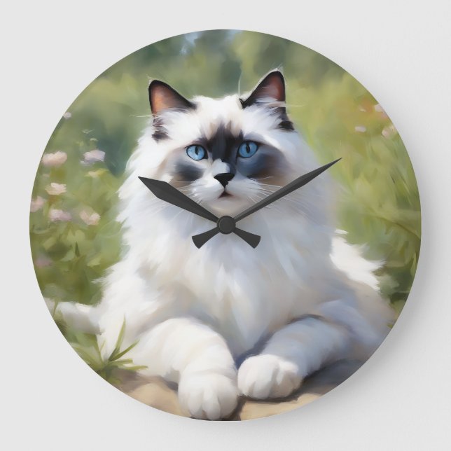 Feline Ragdoll's Impressionist Beauty Large Clock (Front)