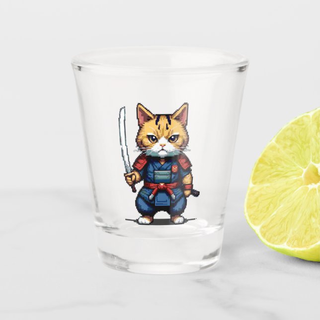 Feline Samurai Warrior Shot Glass (Front)