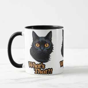 Feline Shock: Black Cat with Sharp Orange Eyes Mug