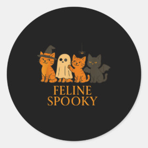 Feline spooky cats halloween witch ghost bat classic round sticker