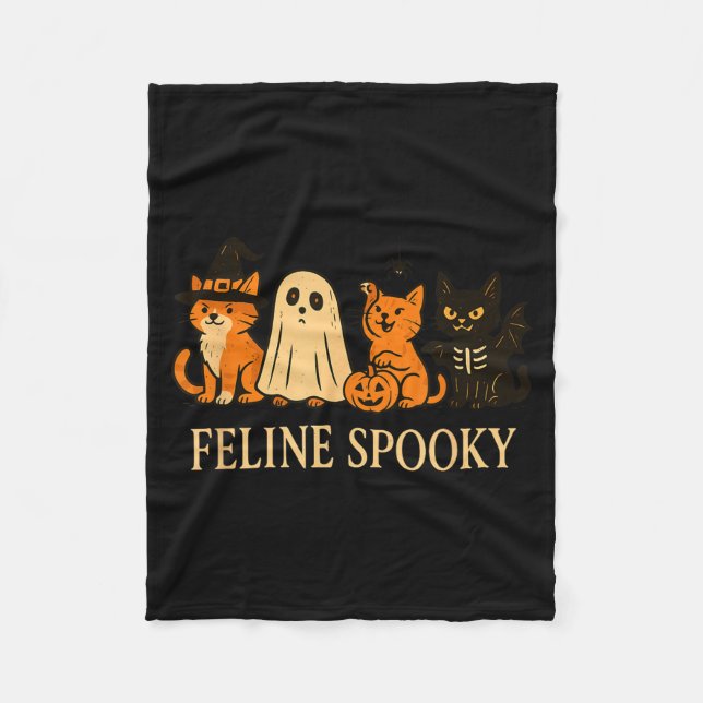 Feline spooky cats halloween witch ghost bat  fleece blanket (Front)