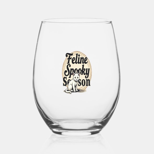Feline Spooky Season Cat Stemless Wine Glass (Front)