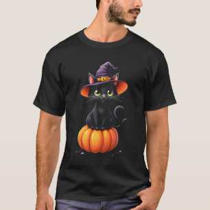 Feline Spooky Witchy Cat on Pumpkin T-Shirt