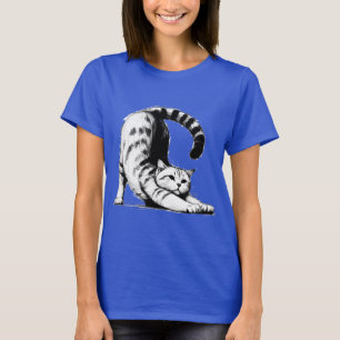 Feline Stretch - Monochrome Cat Illustration T-Shirt