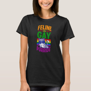Feline The Gay Purride Gay Cat Lgbtq Queer Rainb T-Shirt