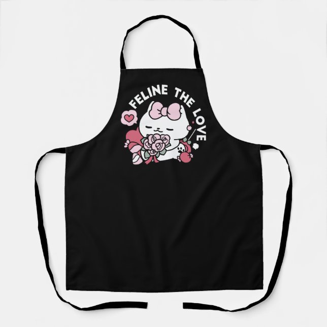 Feline the Love - Cute Valentine’s Cat Design Apron (Front)