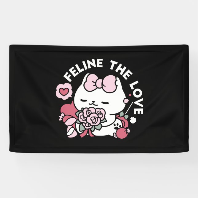 Feline the Love - Cute Valentine’s Cat Design Banner (Horizontal)