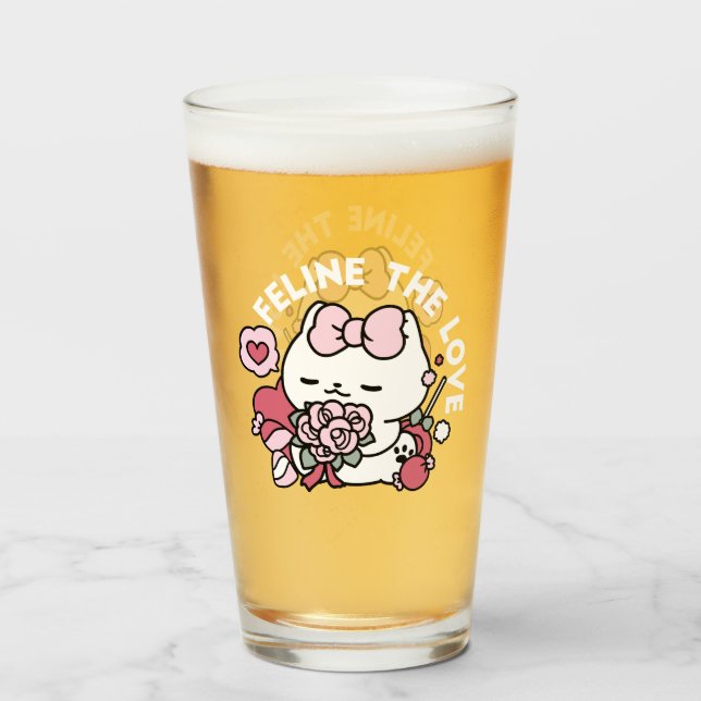 Feline the Love - Cute Valentine’s Cat Design Glass (Front Filled)