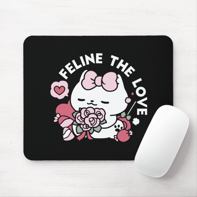 Feline the Love - Cute Valentine’s Cat Design Mouse Mat (With Mouse)