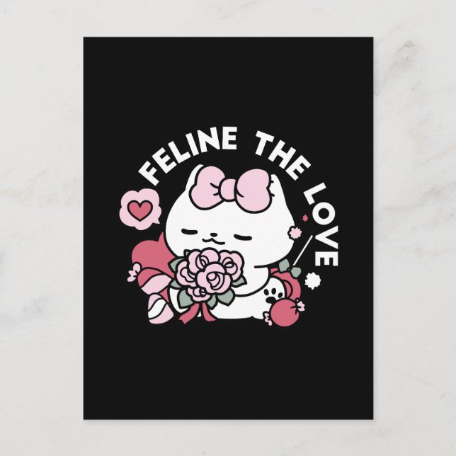 Feline the Love - Cute Valentine’s Cat Design Postcard (Front)