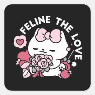 Feline the Love - Cute Valentine’s Cat Design Square Sticker