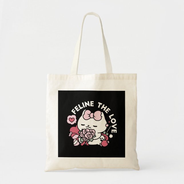 Feline the Love - Cute Valentine’s Cat Design Tote Bag (Front)