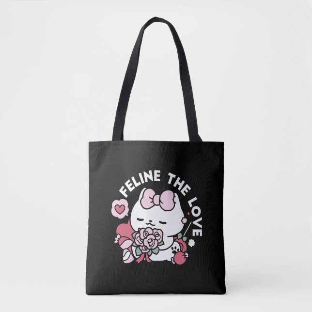 Feline the Love - Cute Valentine’s Cat Design Tote Bag (Front)