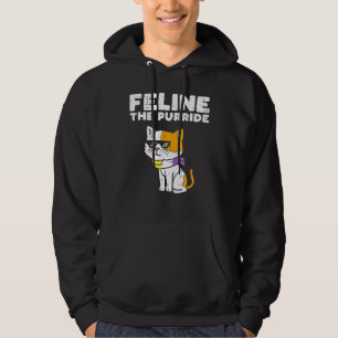 Feline The Purride Cat Lgbtq Non-Binary Flag Gende Hoodie