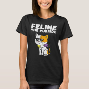 Feline The Purride Cat Lgbtq Non-Binary Flag Gende T-Shirt