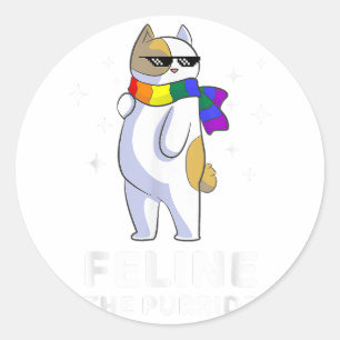 Feline The Purride LGBT Gay Pride Cat Classic Round Sticker