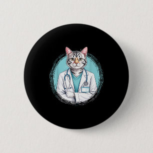 Feline veterinarian cat doctor stethoscope medical 6 cm round badge