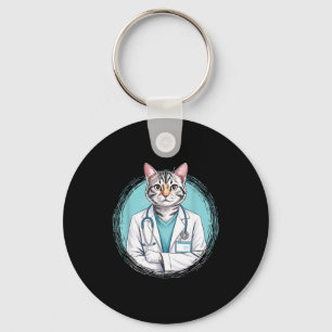 Feline veterinarian cat doctor stethoscope medical key ring