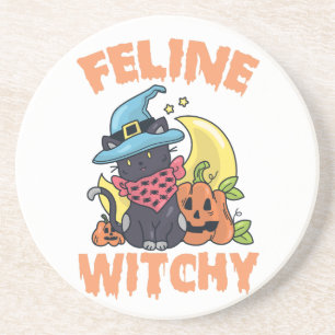 Feline Witchy Funny Spooky Halloween Cat Kitten Coaster