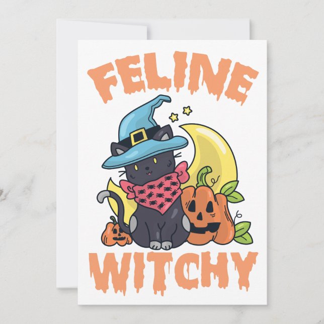 Feline Witchy Funny Spooky Halloween Cat Kitten Invitation (Front)