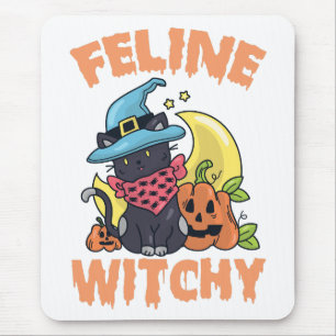 Feline Witchy Funny Spooky Halloween Cat Kitten Mouse Mat