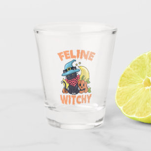 Feline Witchy Funny Spooky Halloween Cat Kitten Shot Glass