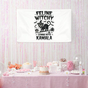 Feline Witchy Gonna Vote Kamala Halloween  Banner
