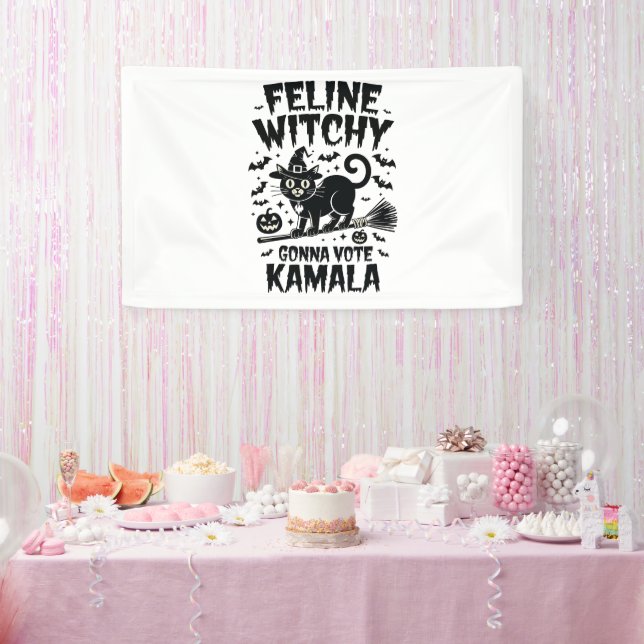 Feline Witchy Gonna Vote Kamala Halloween  Banner (Party)