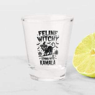 Feline Witchy Gonna Vote Kamala Halloween Shot Glass