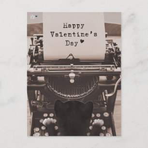 Felini Cat Typing Happy Valentine's Day - Holiday Postcard