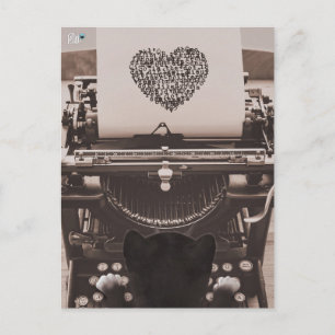 Felini Cat Typing Valentine's Heart - Holiday Postcard