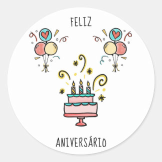 Feliz Aniversário | Happy Birthday Classic Round Sticker