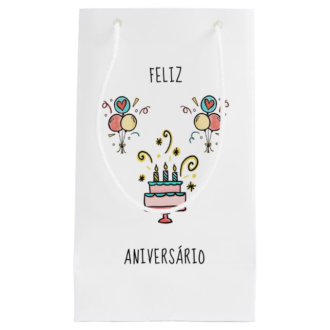 Feliz Aniversário | Happy Birthday Small Gift Bag (Front)