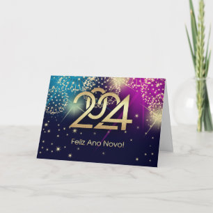 Feliz Ano Novo 2024. New Year's Card in Portuguese