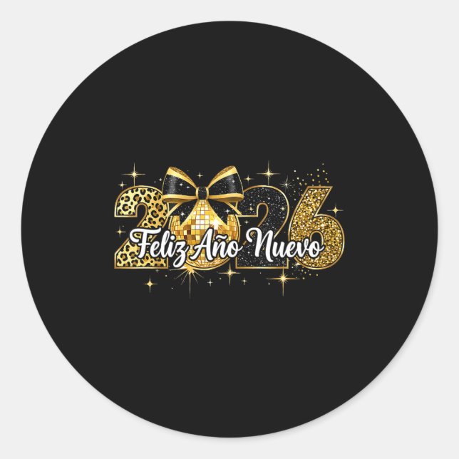 Feliz Año Nuevo 2026 Disco Ball Happy New Year  Classic Round Sticker (Front)