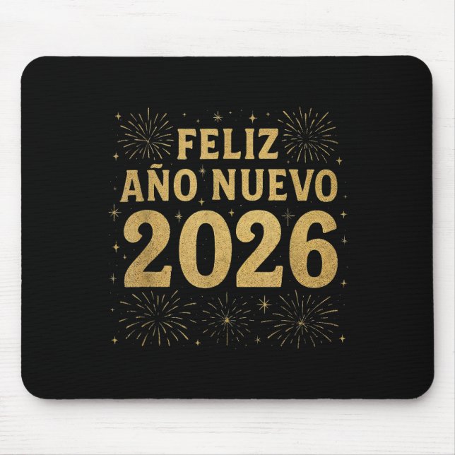 Feliz Año Nuevo 2026 Spanish New Year Gold Firewor Mouse Mat (Front)