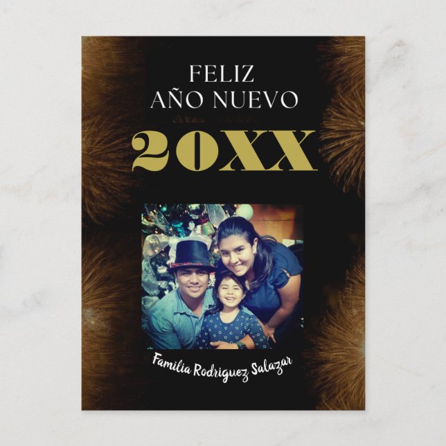 Feliz Año Nuevo Elegant Calligraphy Script Photo Postcard (Front)