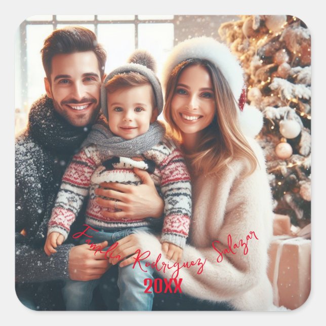 Feliz Año Nuevo Elegant Calligraphy Script Photo Square Sticker (Front)