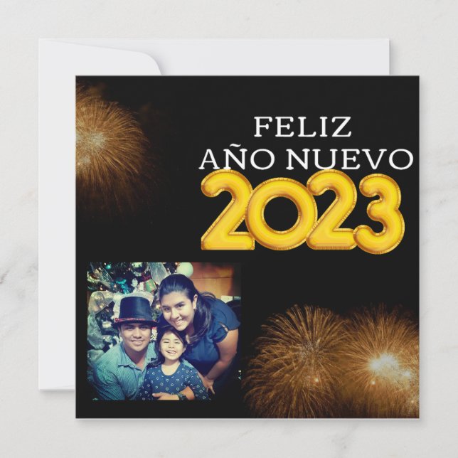Feliz Año Nuevo Modern Calligraphy Script Photo Card (Front)