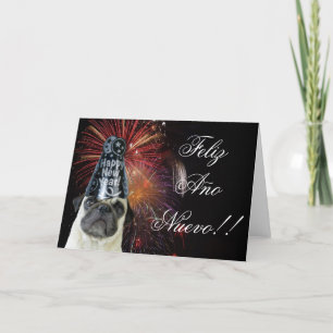 Feliz Ano Nuevo pug greeting card