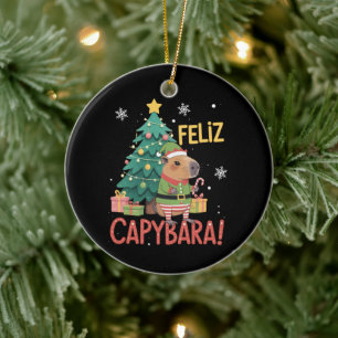 Feliz Capybara Elf Xmas Christmas Tree Ceramic Tree Decoration