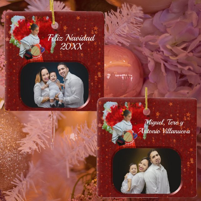 Feliz Christmas Flower & Stars 2555 Ceramic Ornament (Creator Uploaded)