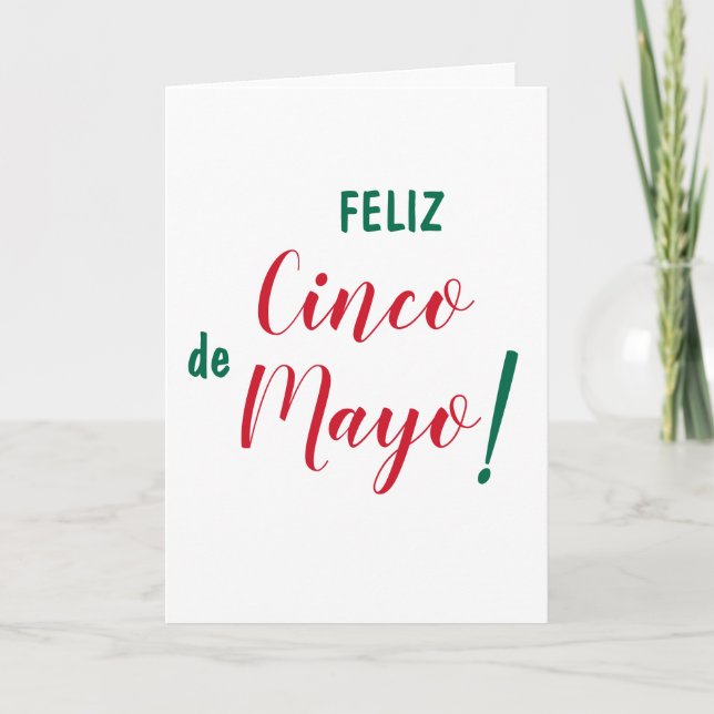Feliz Cinco de Mayo Green White Red Script Brush Card (Front)
