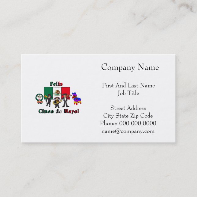 Feliz Cinco de Mayo! Holiday Cartoon Illustration Business Card (Front)