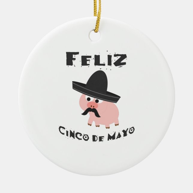 Feliz Cinco De Mayo - Pig Ceramic Tree Decoration (Front)