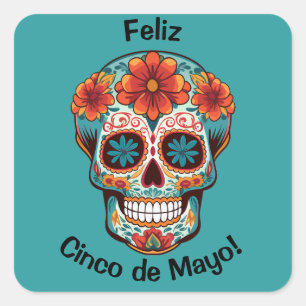 Feliz Cinco de Mayo! Sugar Skull Square Sticker
