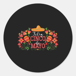 Feliz Cinco De Mayo With Guitar Cactus Sombrero Ma Classic Round Sticker
